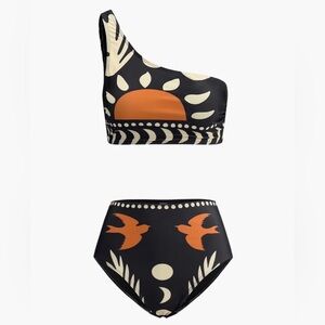 NEW Commence Bird Print Asymmetrical Neck
Bikini Set. Sz LARGE